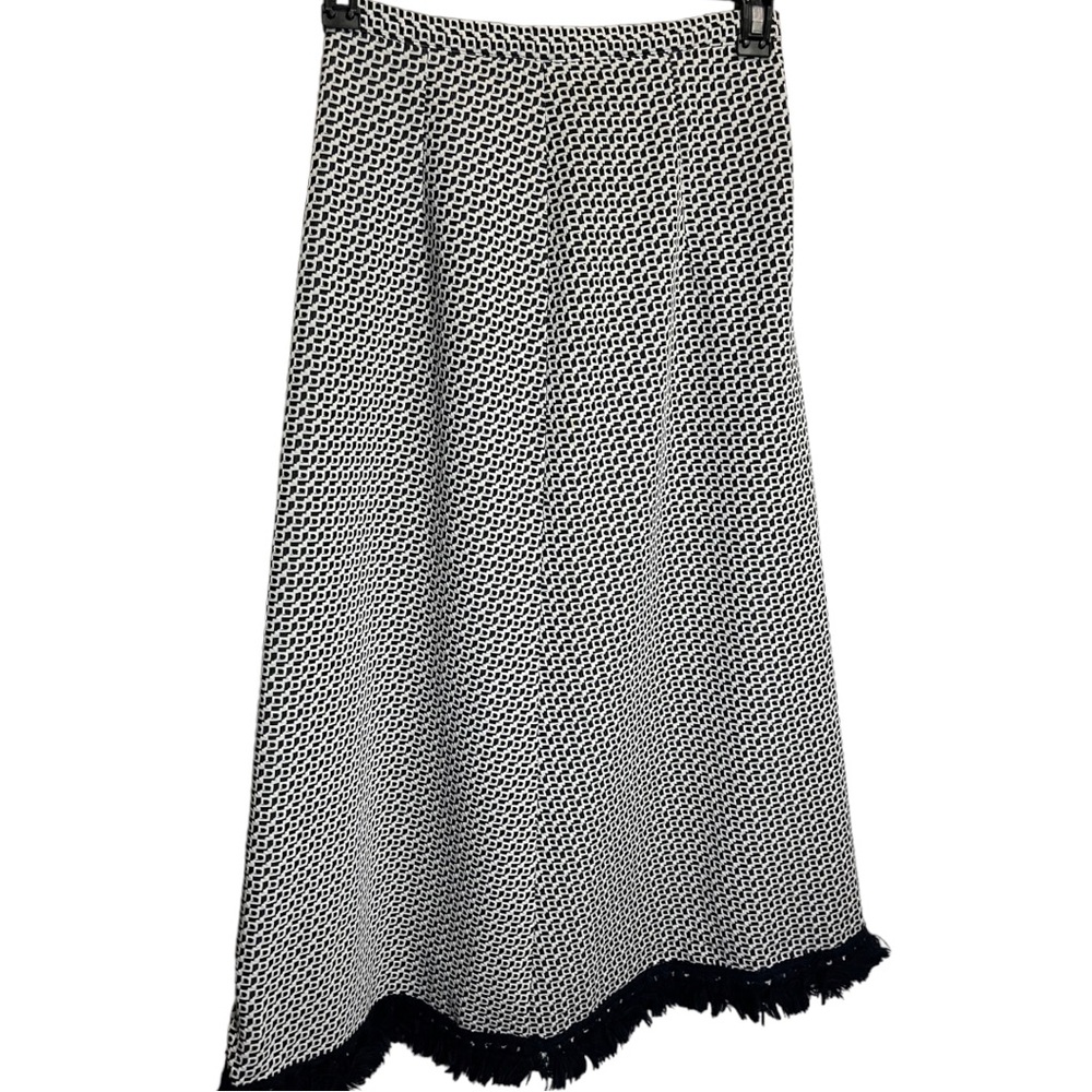 Black and White A-Line Fringe Hem Skirt